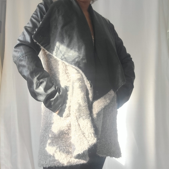 Melissa NEPTON Wool and Faux Leather  Jacket Cardigan - Picture 13 of 16